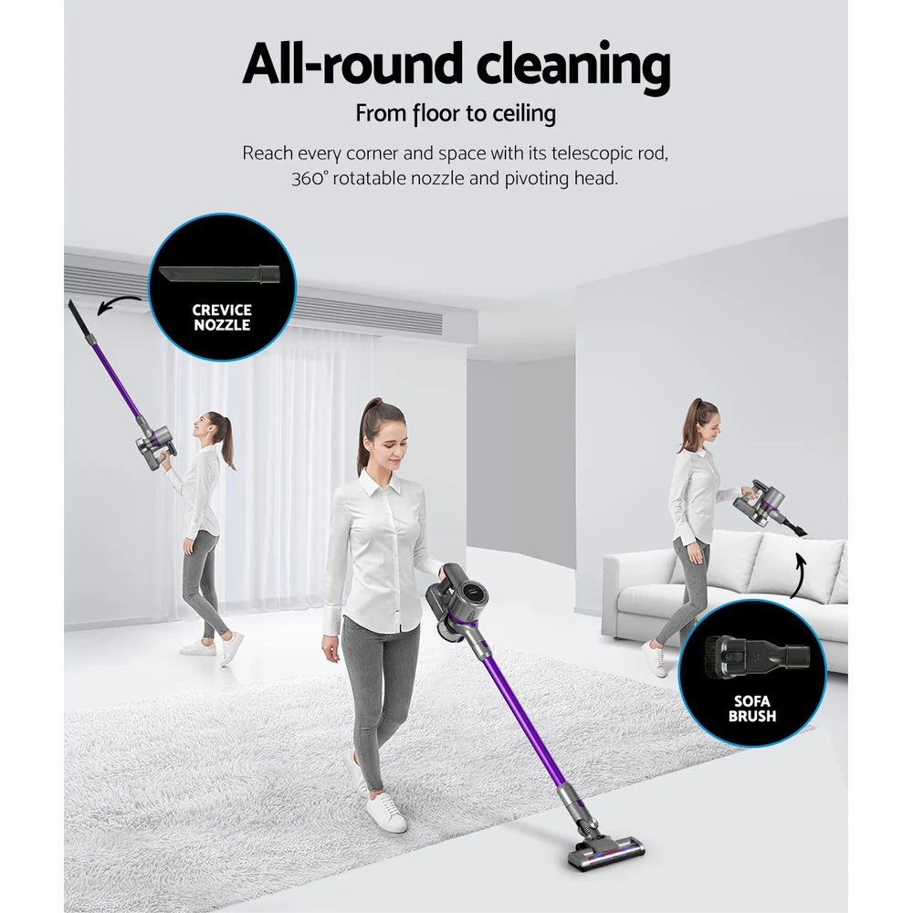 Devanti Stick Vacuum Cleaner Bagless Cordless 120W Purple - Image 6