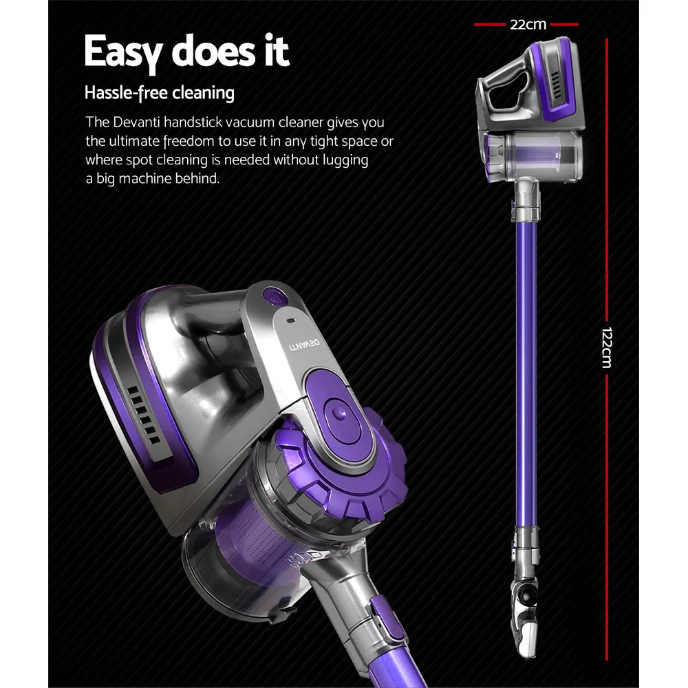 Devanti Stick Vacuum Cleaner Bagless Cordless 150W (Purple) - Image 2