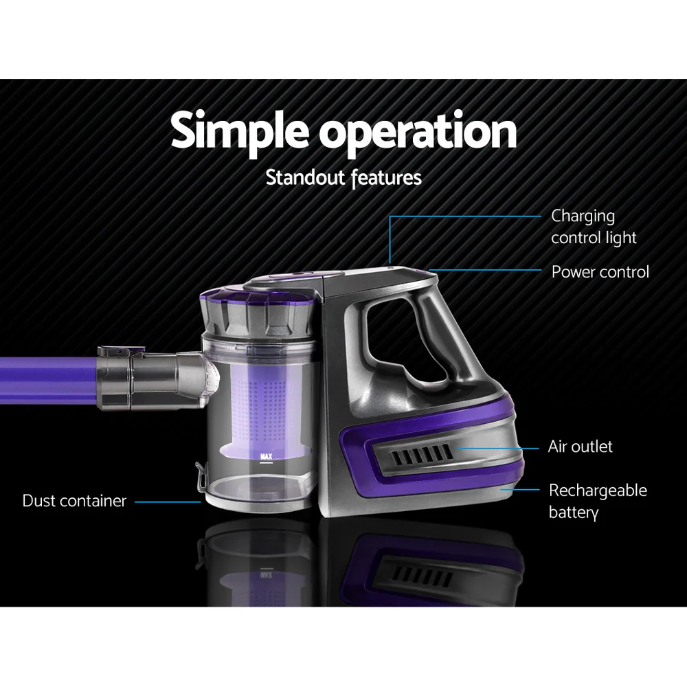 Devanti Stick Vacuum Cleaner Bagless Cordless 150W (Purple) - Image 4