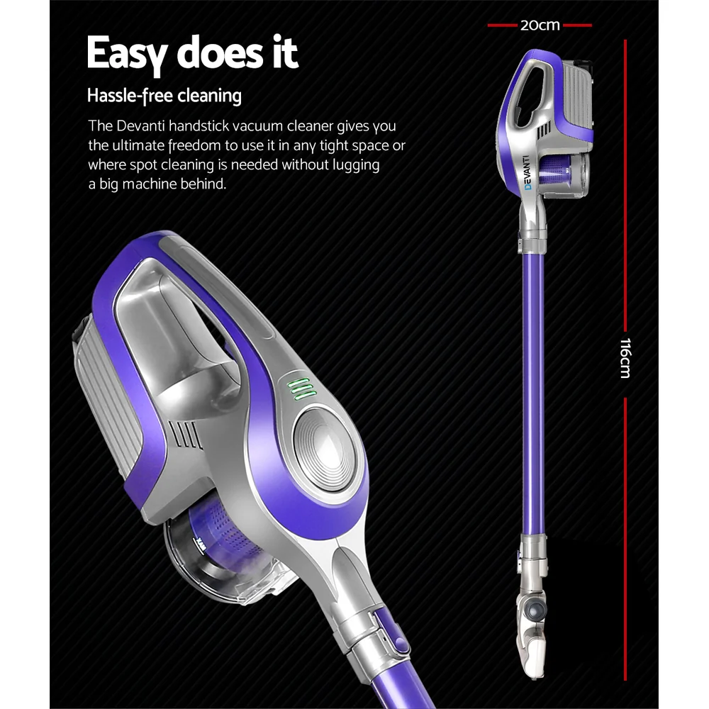 Devanti Stick Vacuum Cleaner Bagless Cordless 150W (Purple) - Image 2
