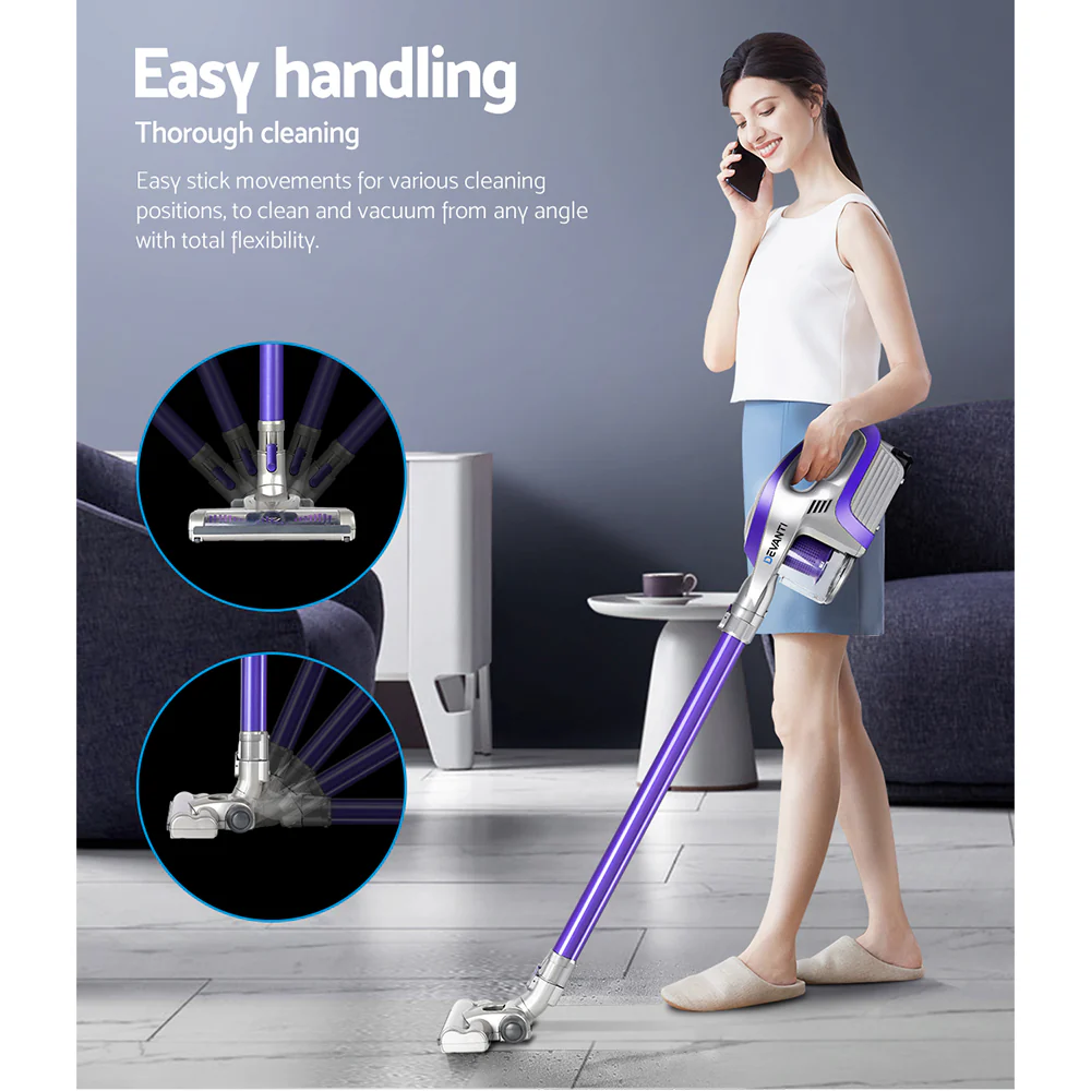 Devanti Stick Vacuum Cleaner Bagless Cordless 150W (Purple) - Image 3