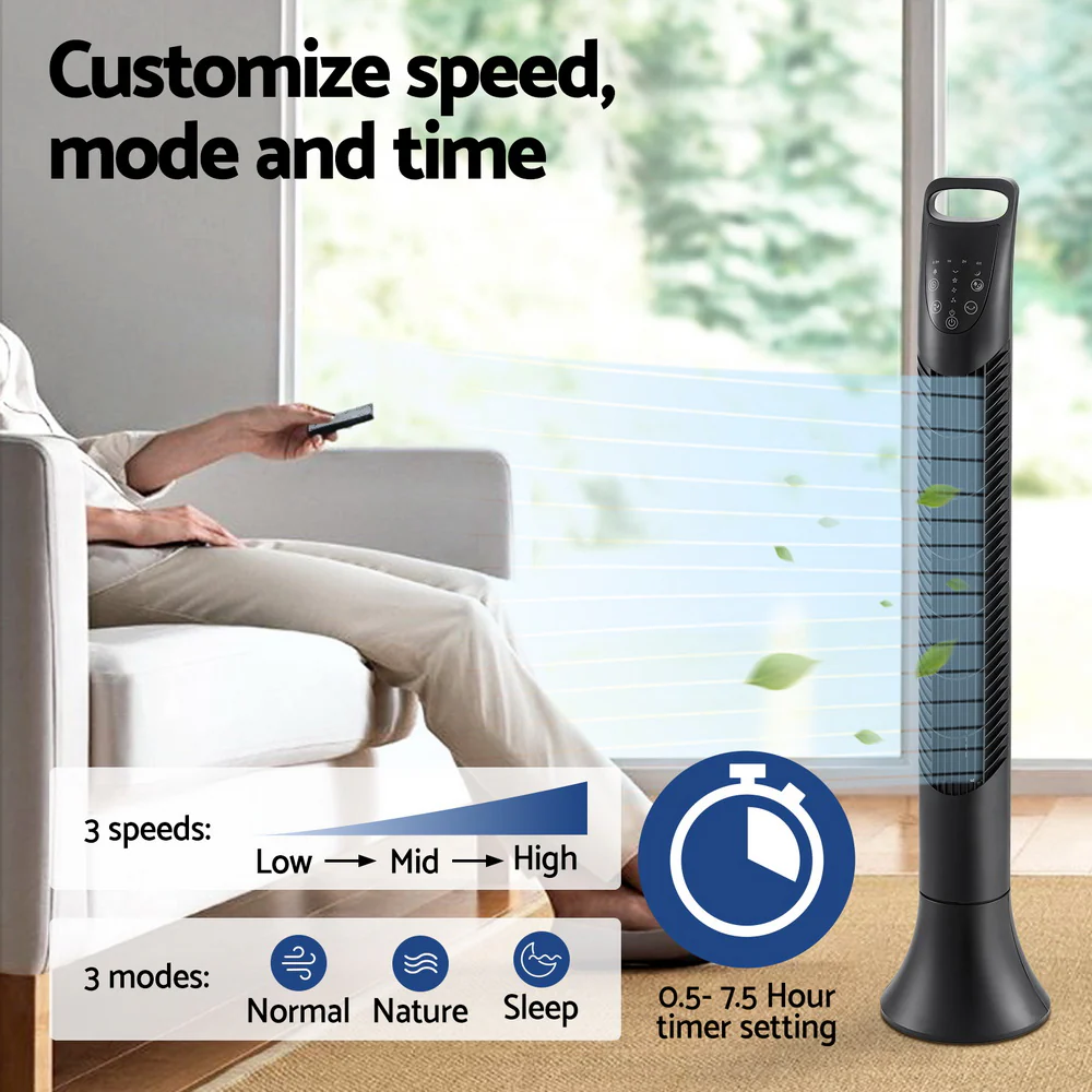 Devanti Tower Fan Oscillating 3 Speeds with Remote 91cm - Image 4
