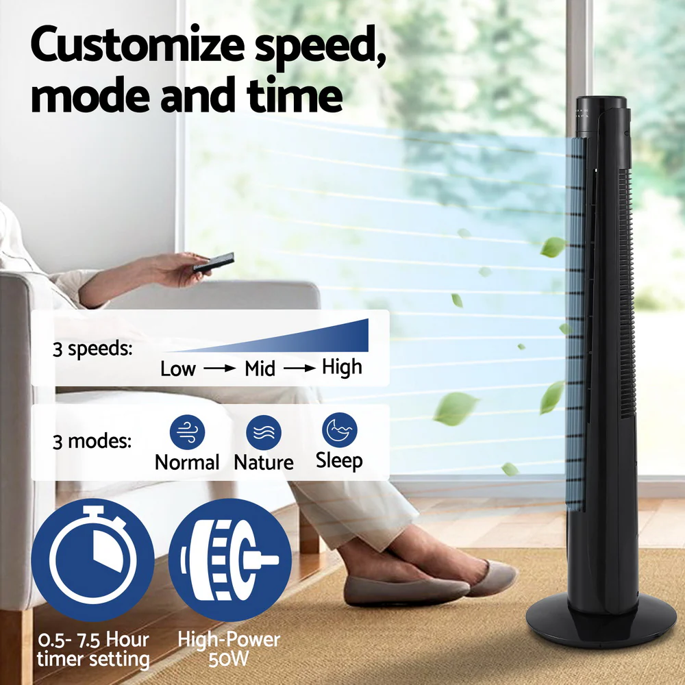 Devanti Tower Fan Oscillating 3 Speeds with Remote 93cm - Image 4