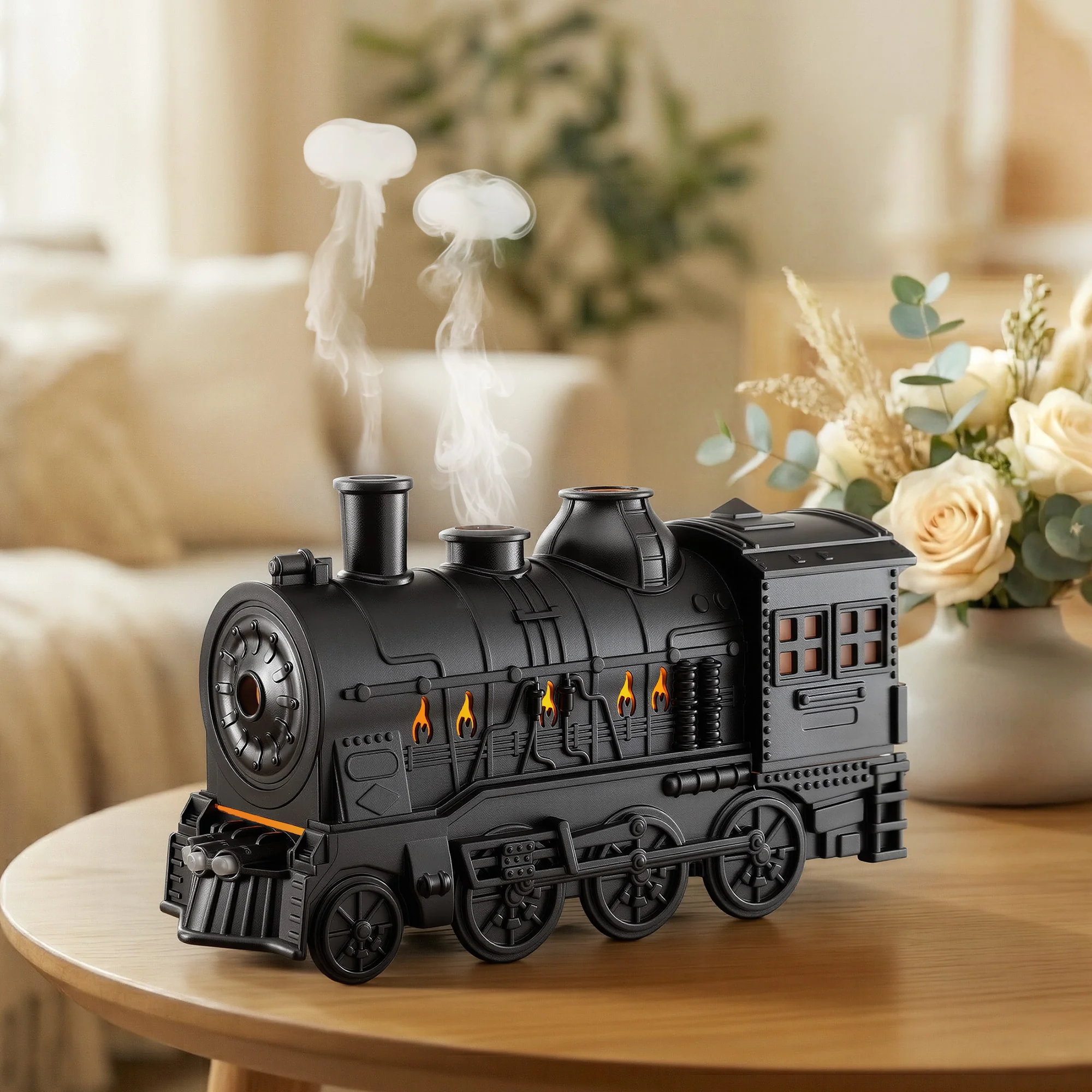 Devanti Train Aroma Diffuser Essential Oil Humidifier 300ml Smoke Ring LED Timer - Image 2