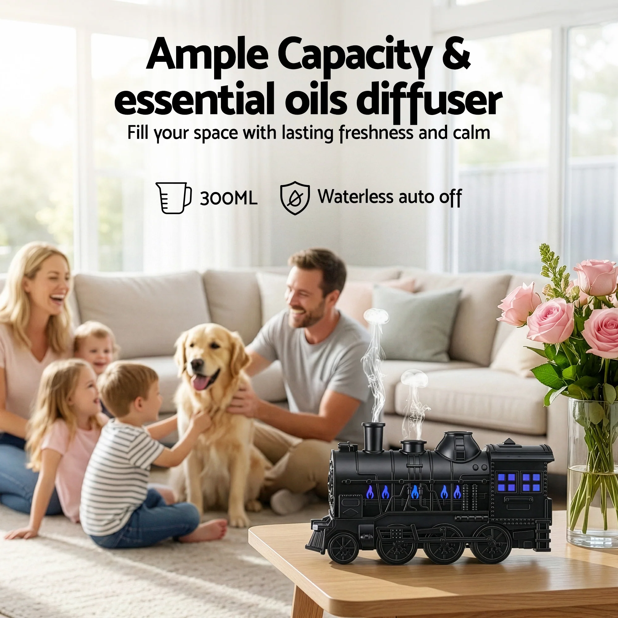 Devanti Train Aroma Diffuser Essential Oil Humidifier 300ml Smoke Ring LED Timer - Image 8