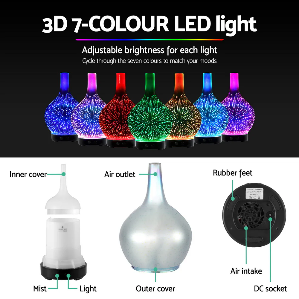 Devanti Ultrasonic Aroma Aromatherapy Diffuser 3D Light Oil Firework Humidifier - Image 5