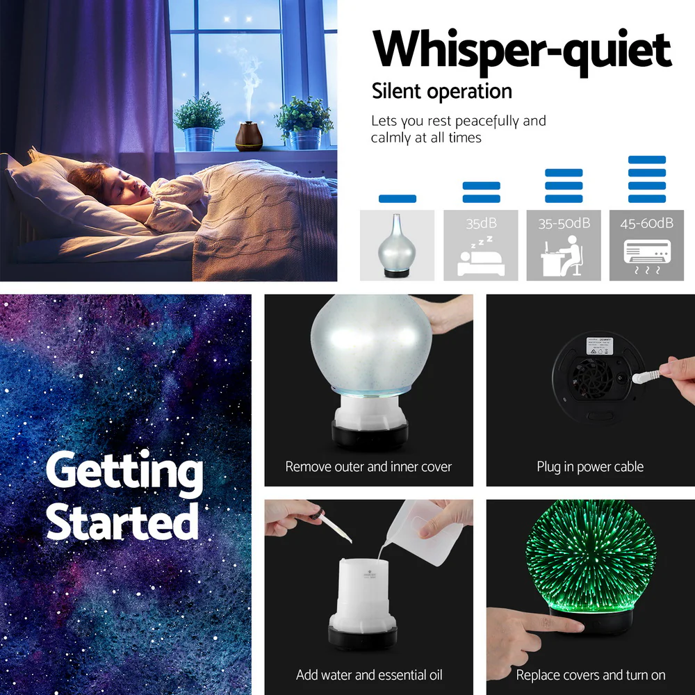 Devanti Ultrasonic Aroma Aromatherapy Diffuser 3D Light Oil Firework Humidifier - Image 7
