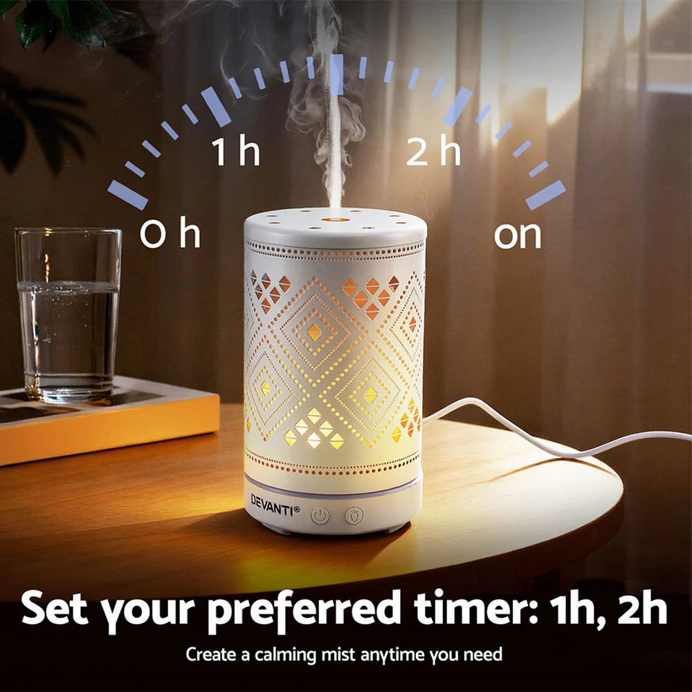 Devanti Ultrasonic Aroma Diffuser Aromatherapy 100ml LED Lights Iron Humidifier Forest - Image 7