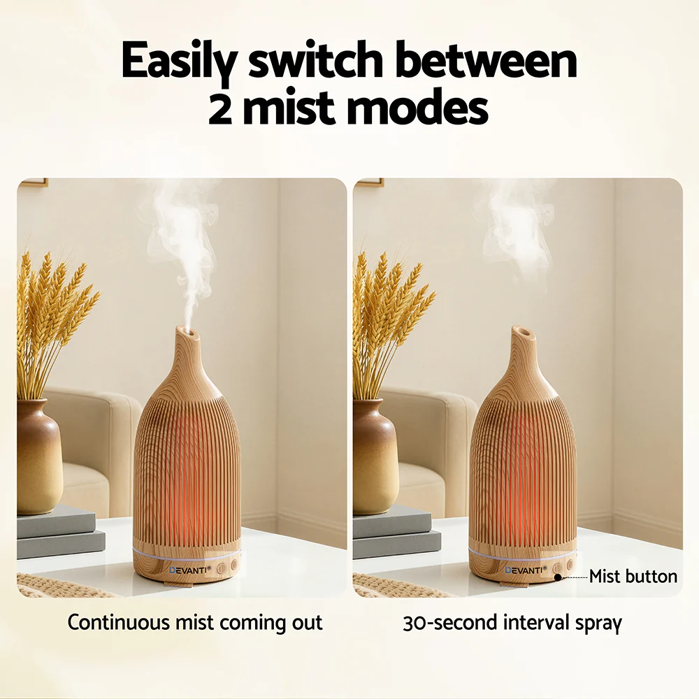 Devanti Ultrasonic Aroma Diffuser Aromatherapy 200ml LED Lights Iron Humidifier Forest Light wood grain - Image 5