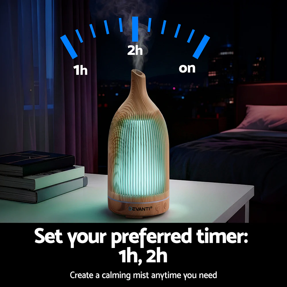 Devanti Ultrasonic Aroma Diffuser Aromatherapy 200ml LED Lights Iron Humidifier Forest Light wood grain - Image 7