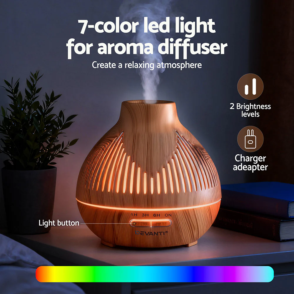 Devanti Ultrasonic Aroma Diffuser Aromatherapy 400ml LED Lights Iron Humidifier Forest Light wood grain - Image 6