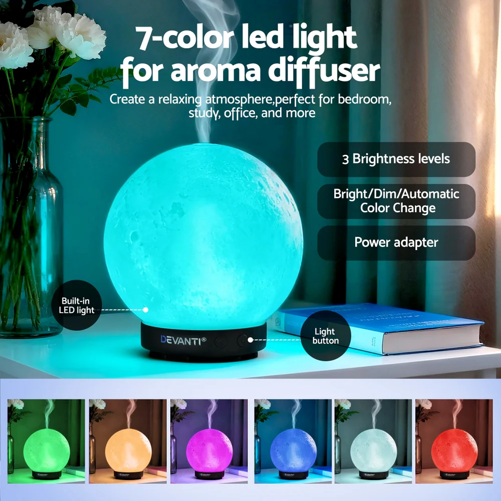 Devanti Ultrasonic Aroma Diffuser Aromatherapy Moon Lamp 200ml - Image 6