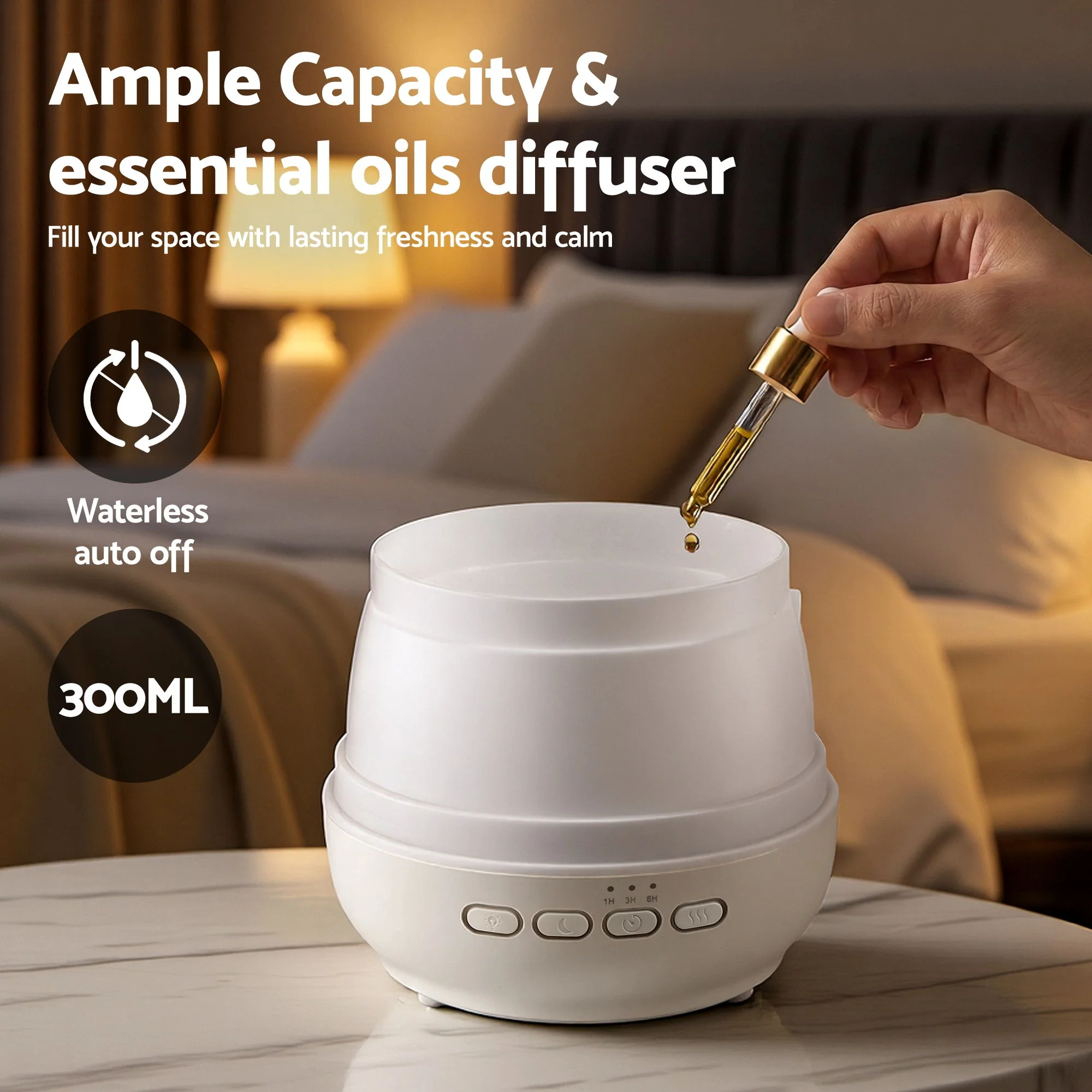 Devanti Ultrasonic Essential Oil Aroma Diffuser Aromatherapy Cool Mist Humidifier with LED Light 300ml - Image 8