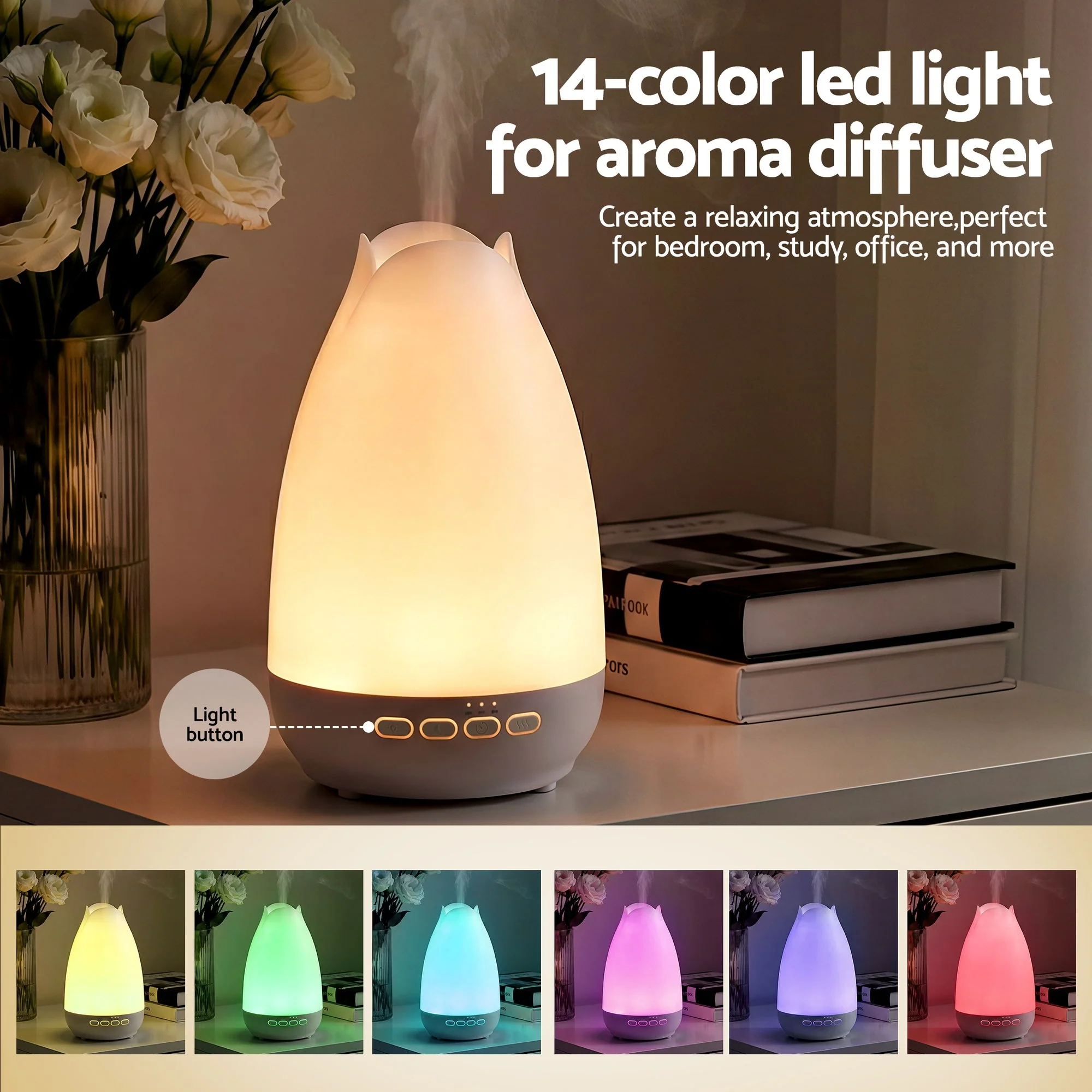 Devanti Ultrasonic Essential Oil Aroma Diffuser Aromatherapy Cool Mist Humidifier with LED Light 300ml - Image 6