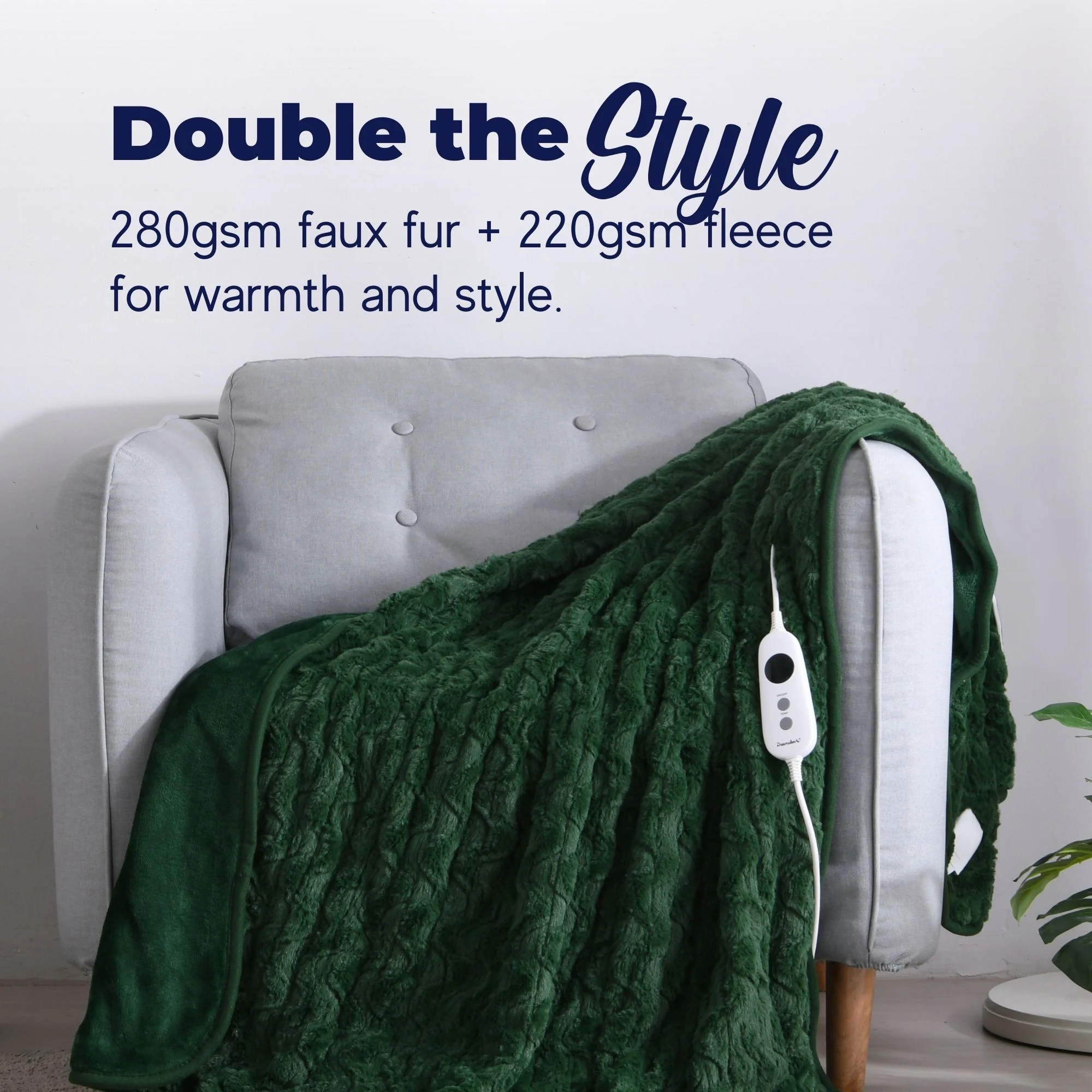 Dreamaker 500gsm Faux Fur Electric Heated Throw Blanket [130x160cm] (Eden Green) - Image 3