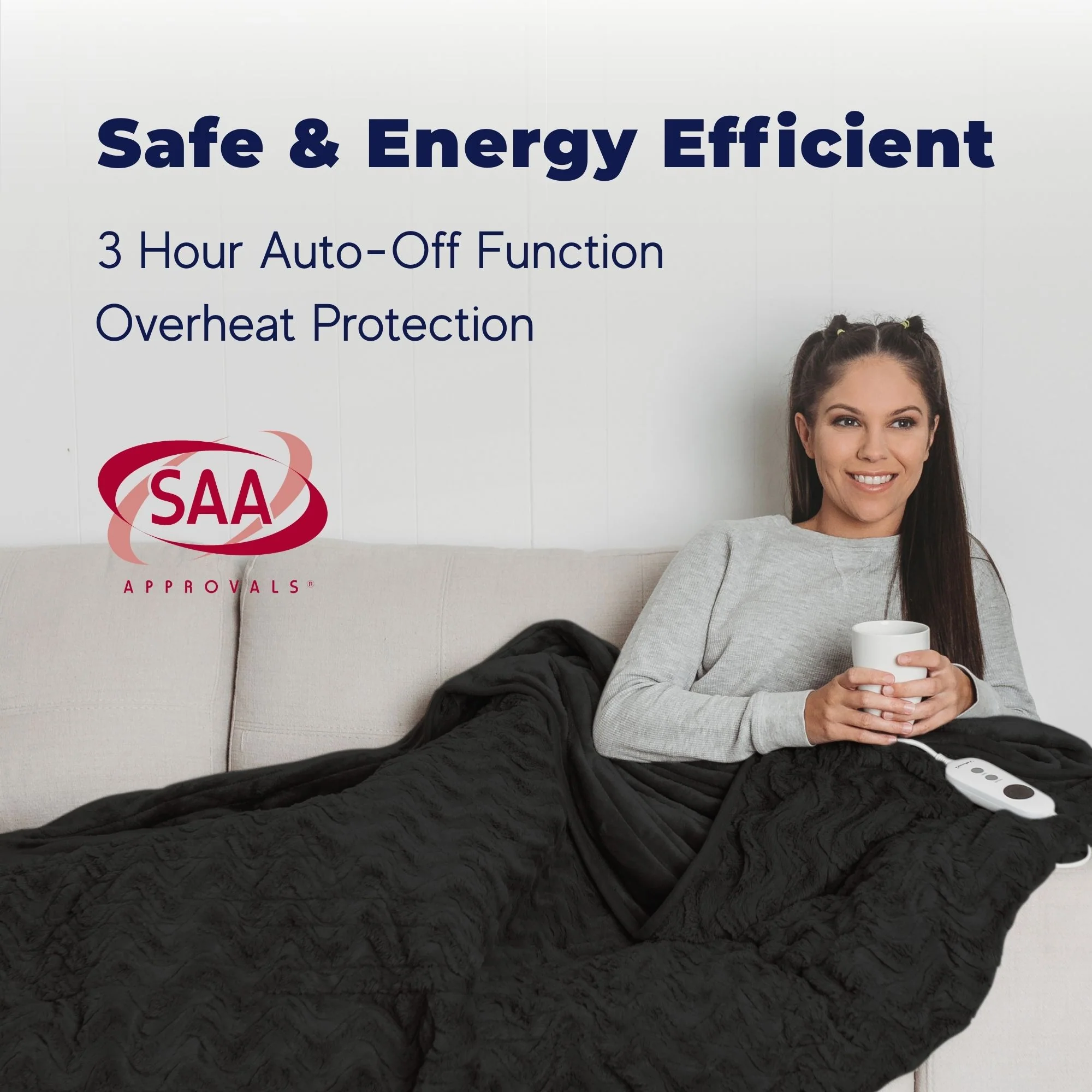 Dreamaker 500gsm Faux Fur Electric Heated Throw Blanket [180x200cm] (Charcoal) - Image 5