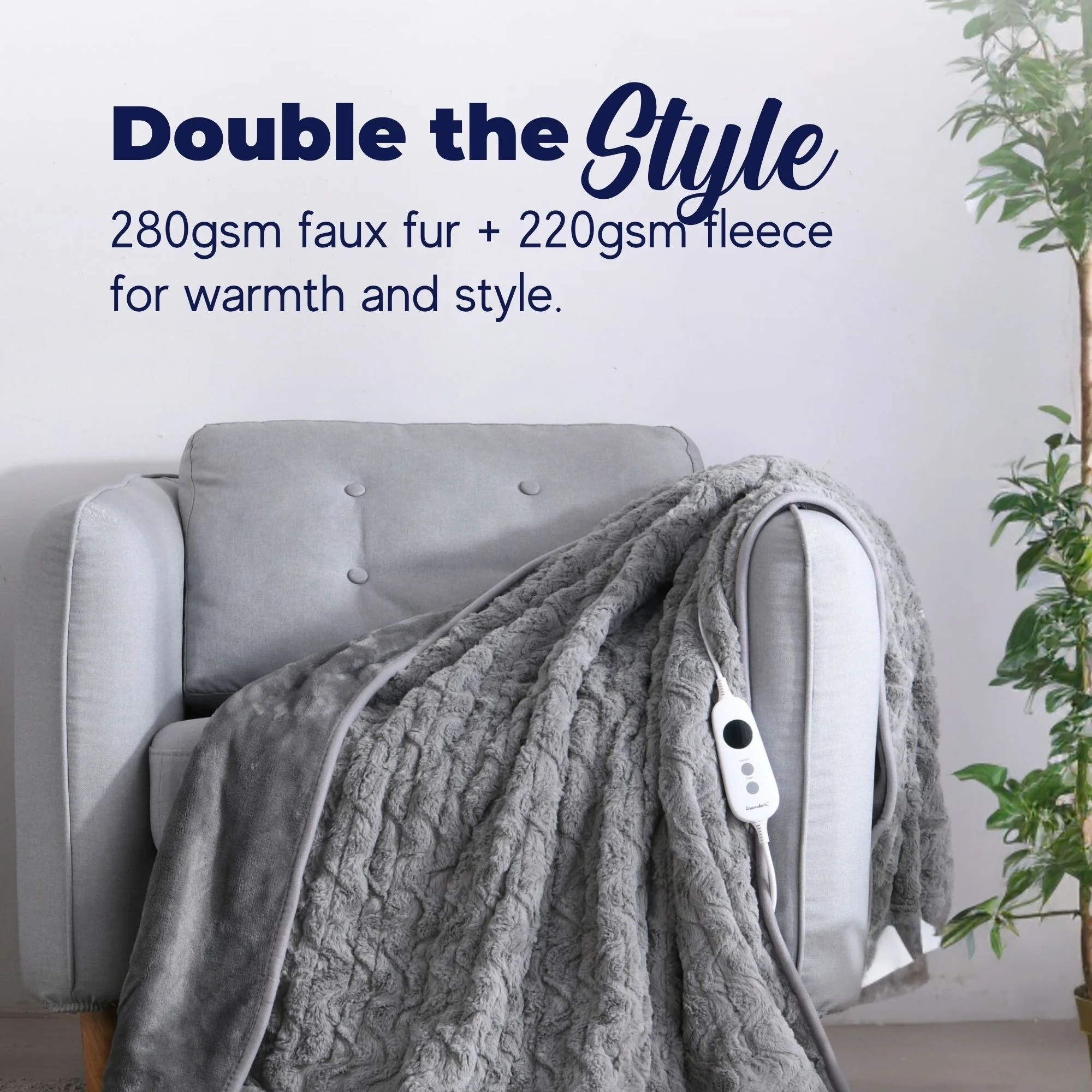 Dreamaker 500gsm Faux Fur Electric Heated Throw Blanket [180x200cm] (Silver) - Image 3