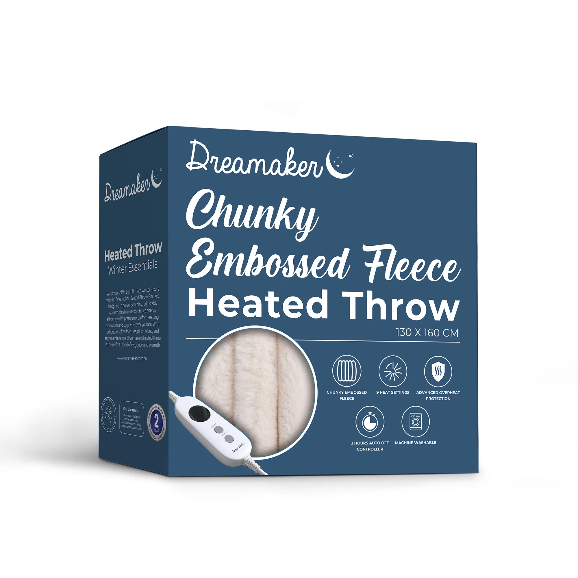 Dreamaker Chunky Embossed Fleece Electric Heated Throw Blanket [130x160cm] (Natural) - Image 10