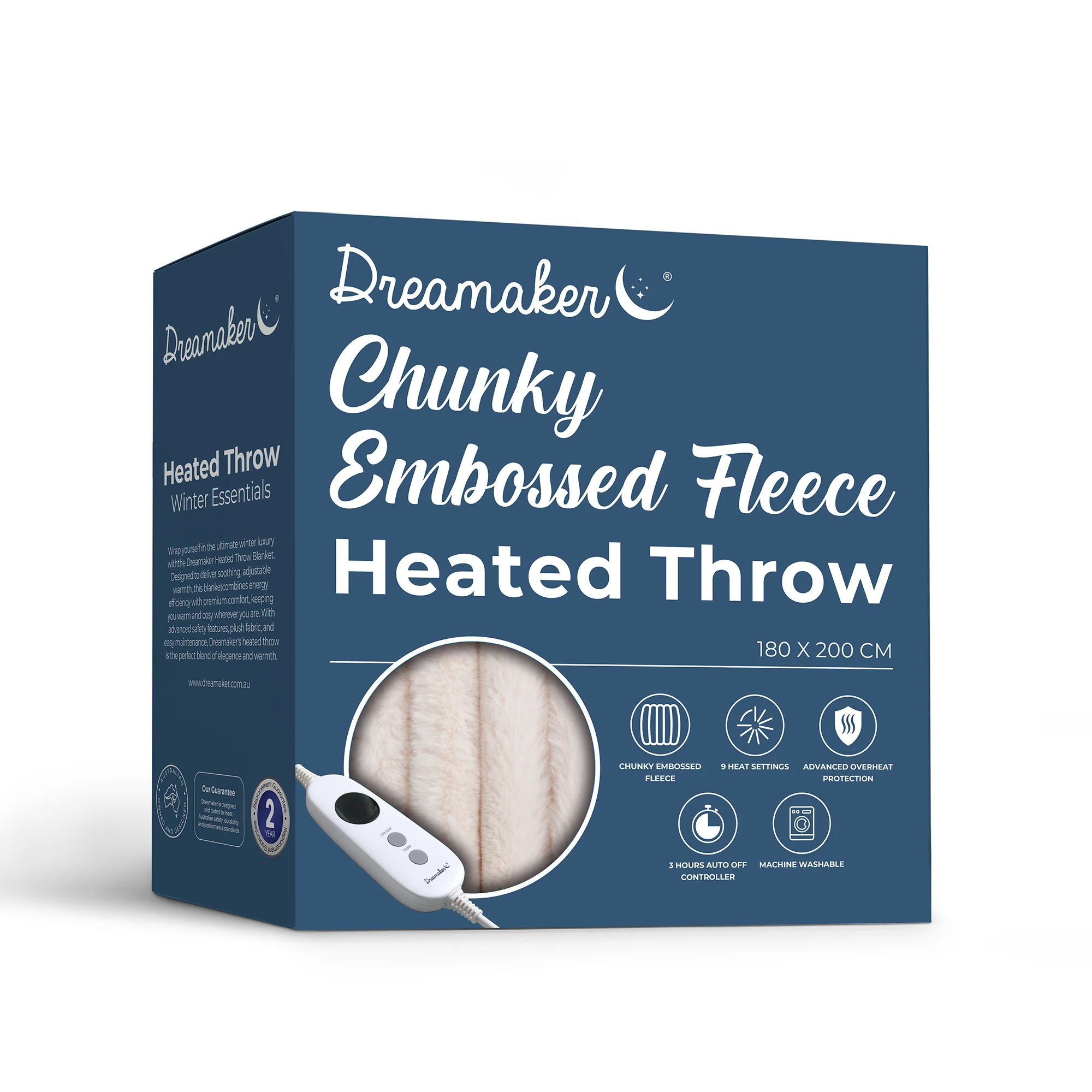 Dreamaker Chunky Embossed Fleece Electric Heated Throw Blanket [180x200cm] (Natural) - Image 10