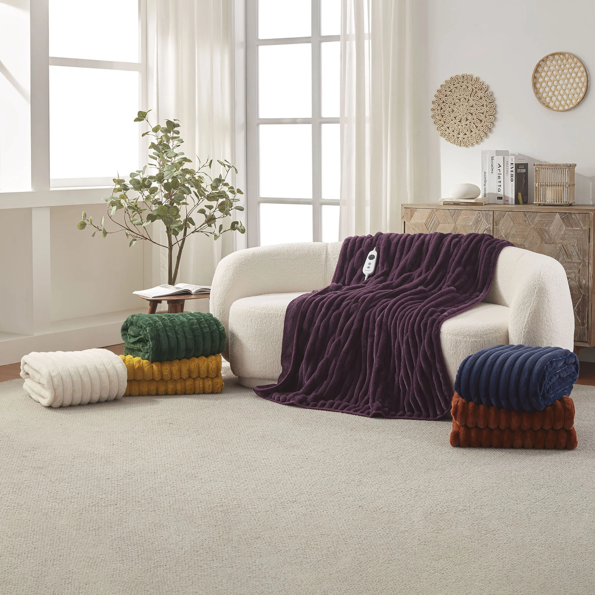 Dreamaker Chunky Embossed Fleece Electric Heated Throw Blanket [180x200cm] (Natural) - Image 9