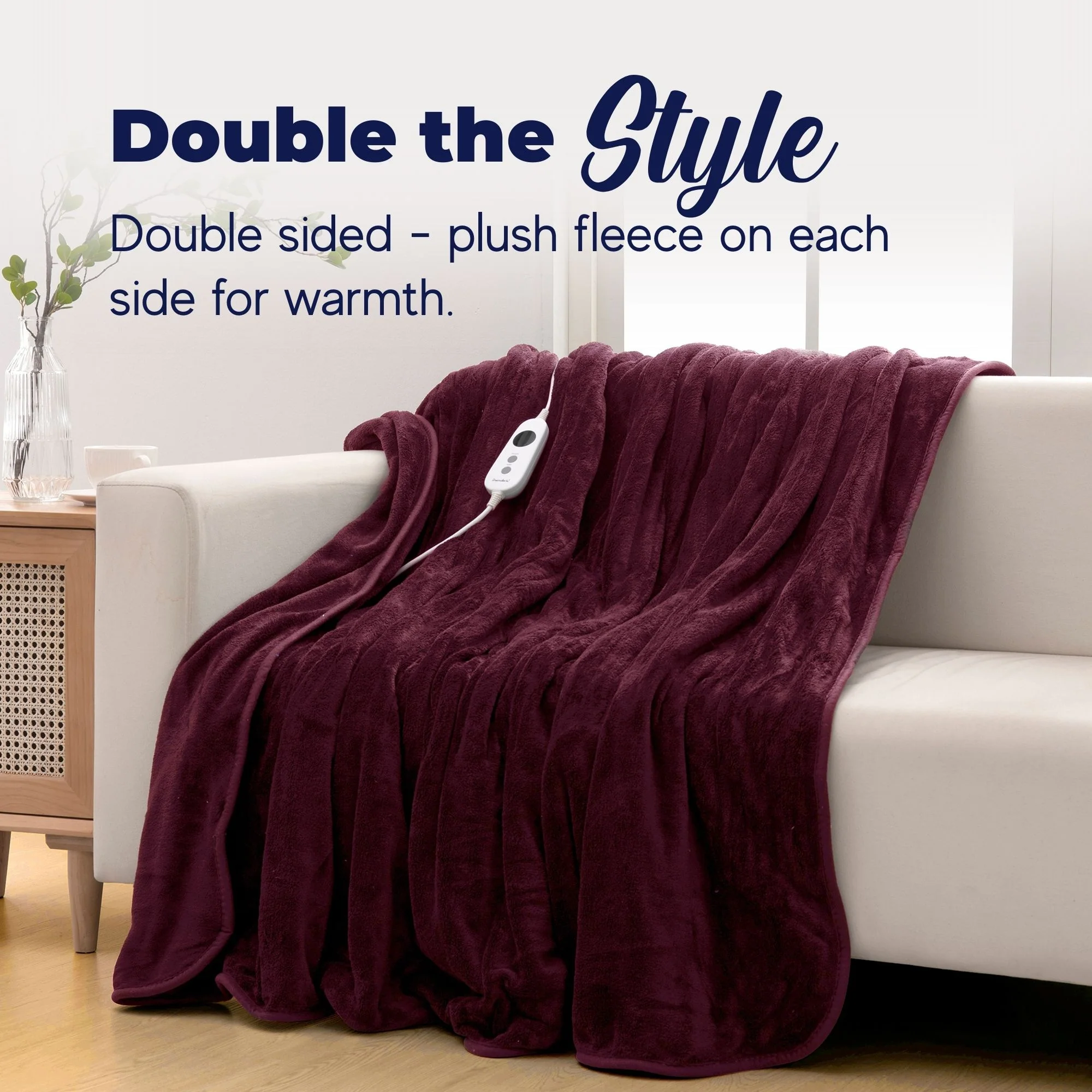 Dreamaker Coral Fleece Electric Heated Throw Blanket [130x160cm] (Cherry) - Image 3