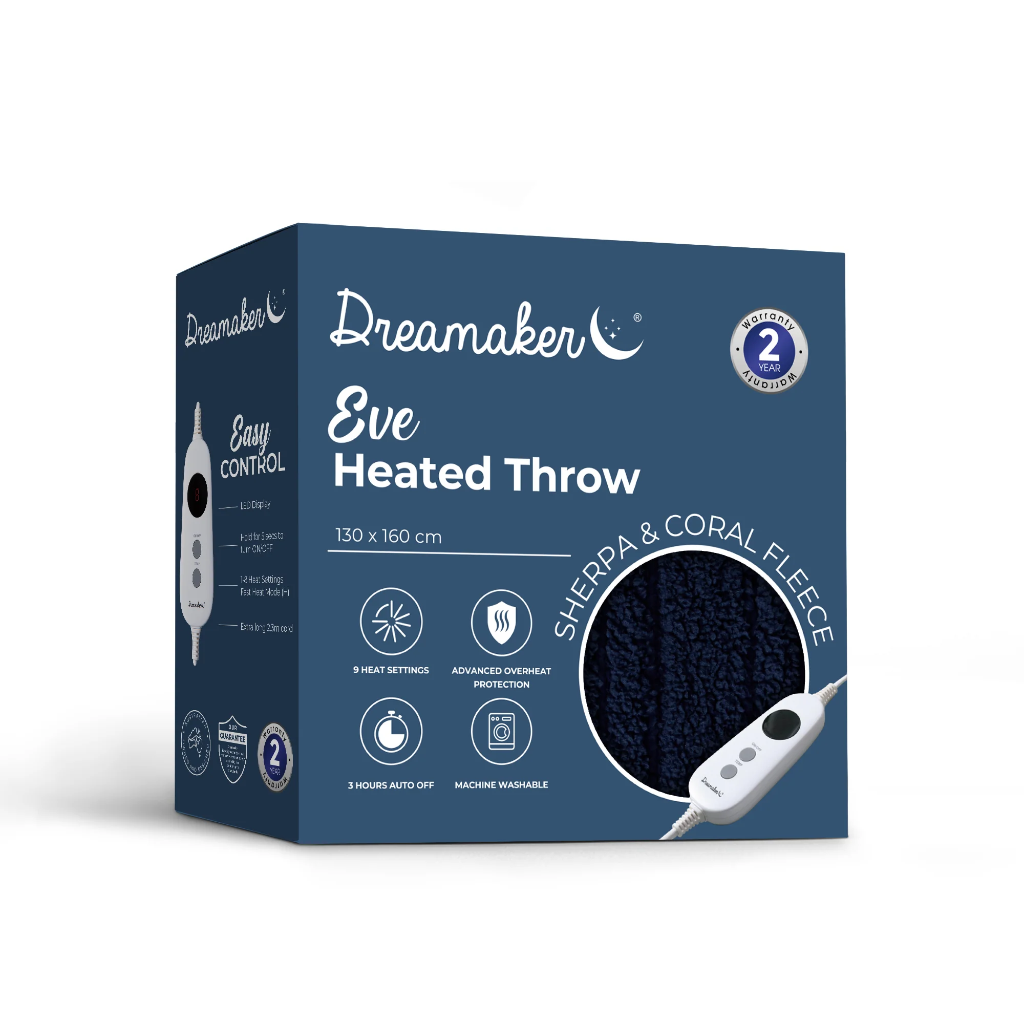Dreamaker Eve Reversible Sherpa and Coral Fleece Heated Throw [130x160cm] (Midnight Blue/Sky) - Image 7