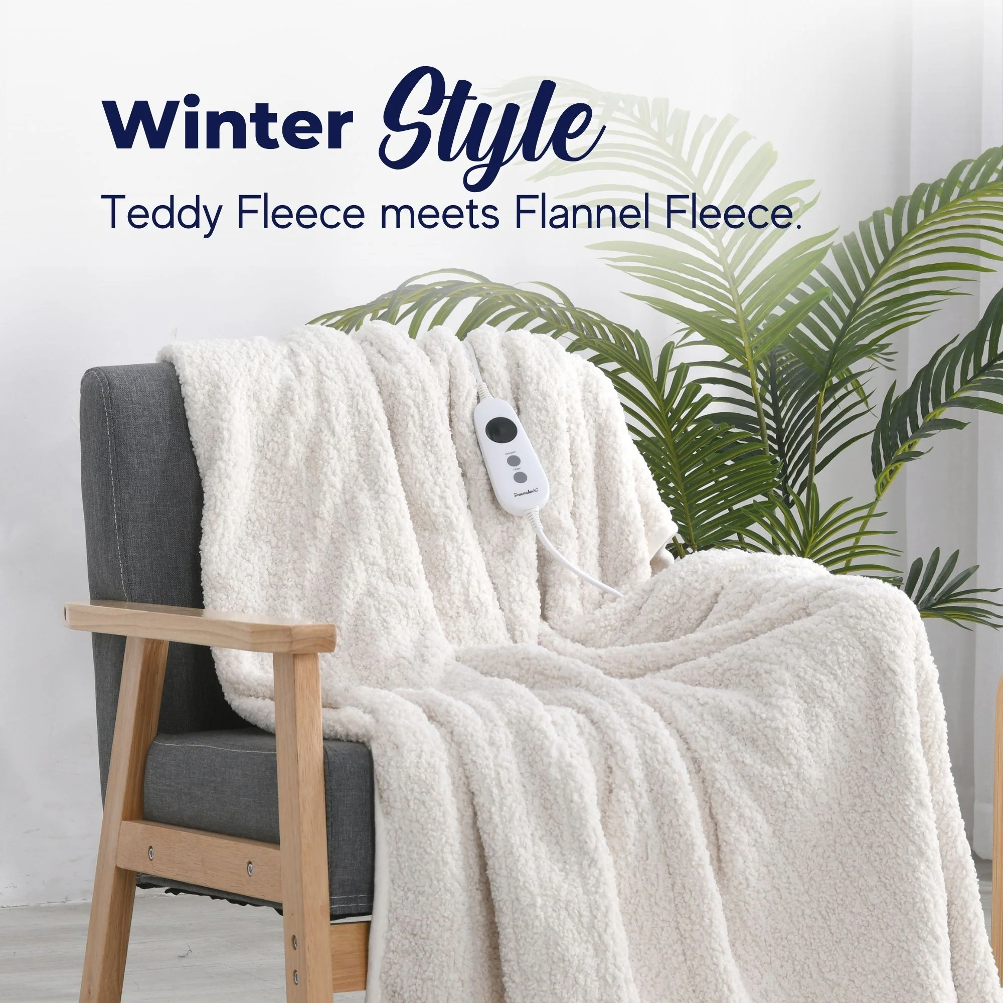 Dreamaker Teddy Fleece Electric Heated Throw Blanket [130x160cm] (Cream) - Image 3