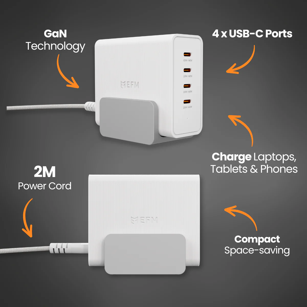 EFM 140W Desktop Power Station with GaN, PD3.1 and PPS (White) - Image 3