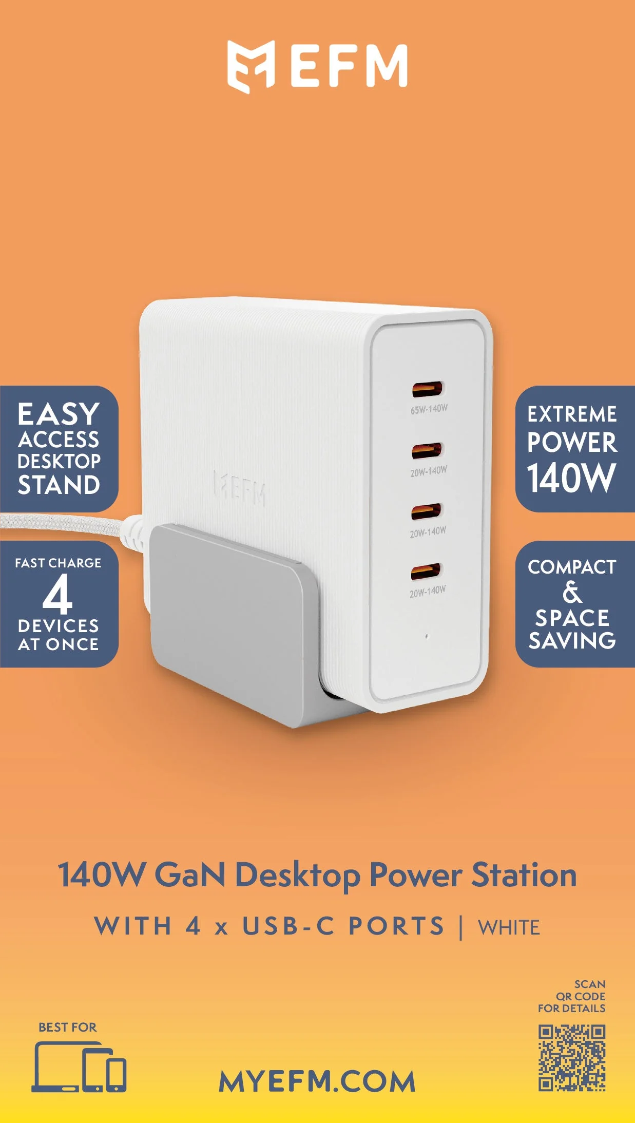 EFM 140W Desktop Power Station with GaN, PD3.1 and PPS (White) - Image 6
