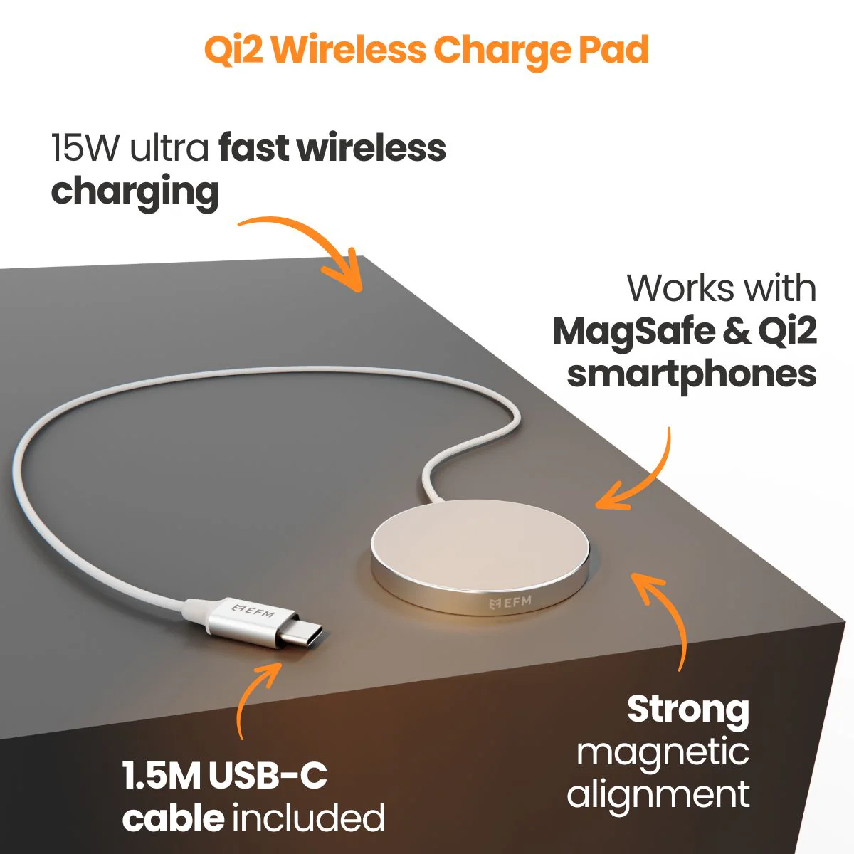 EFM Qi2 15W Wireless Charge Pad (Black) - Image 6