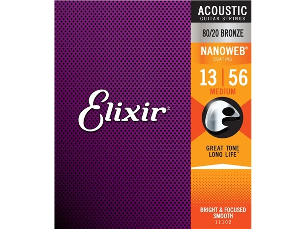 Elixir #11102 Acoustic Nanoweb Guitar String 80/20 Bronze 13-56 Medium Gauge - Image 2