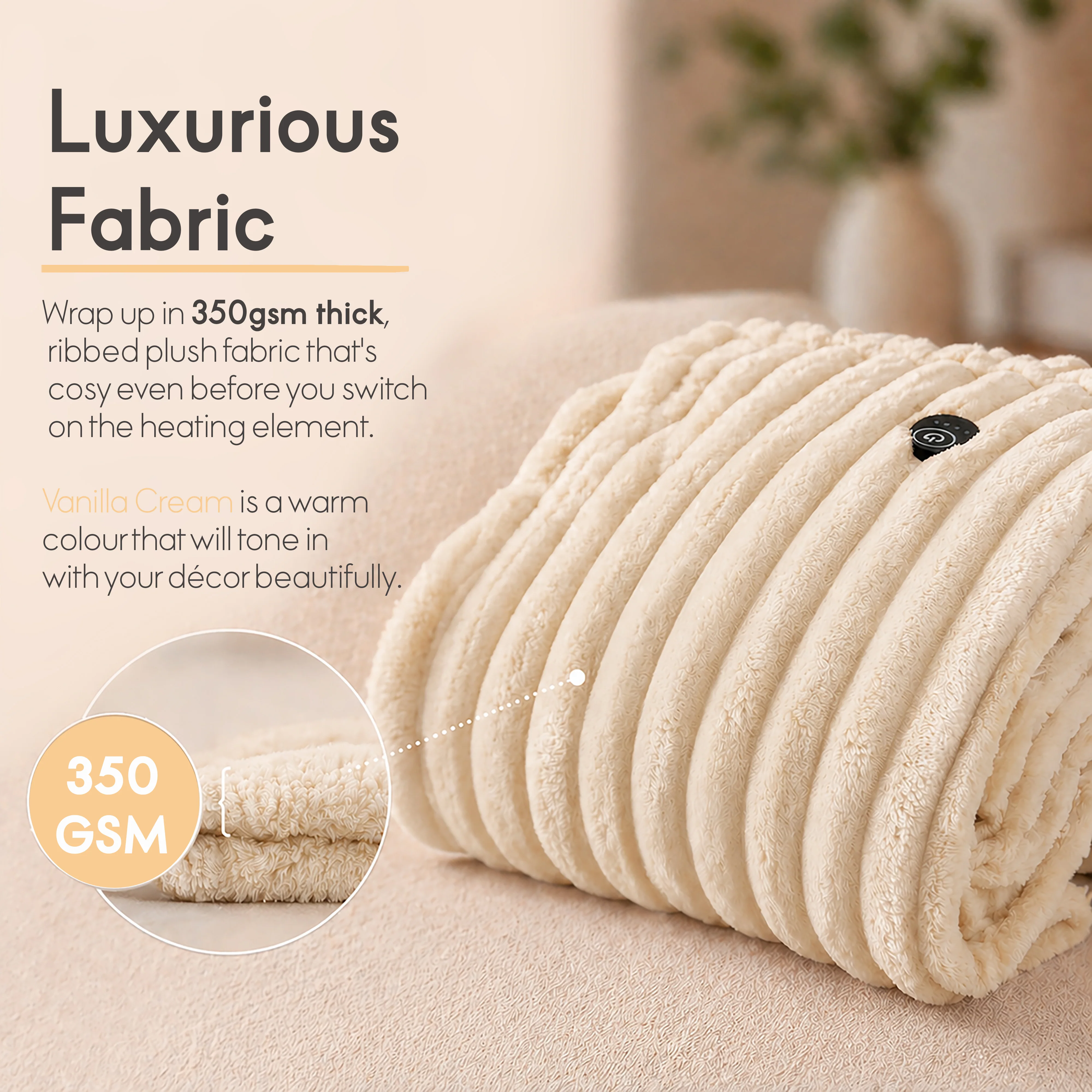 ELLE Heated Throw Blanket (Vanilla Cream) - Image 10