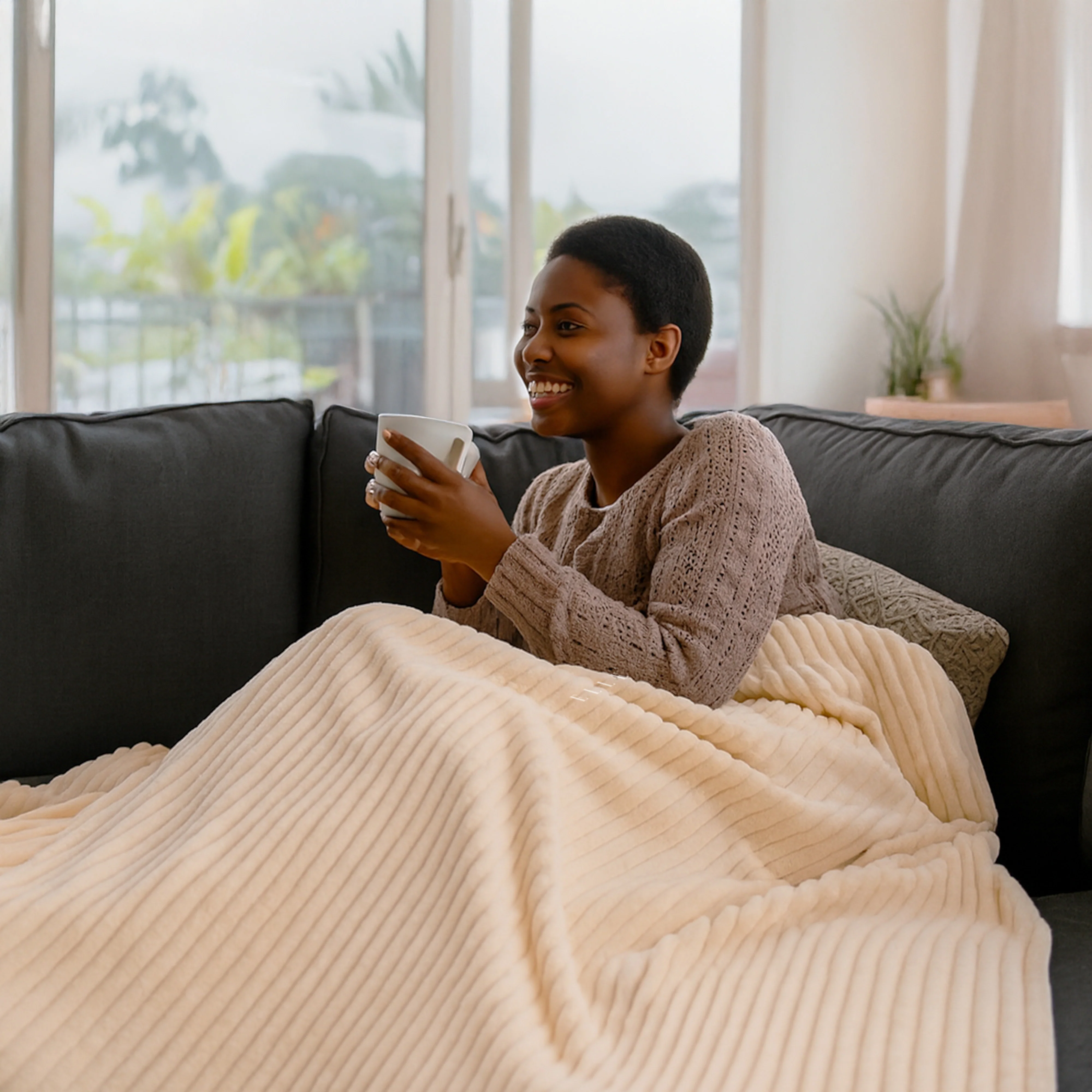 ELLE Heated Throw Blanket (Vanilla Cream) - Image 5
