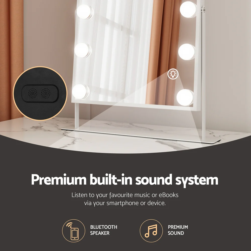 Embellir Bluetooth Makeup Mirror 30x40cm Hollywood Vanity with LED Light White - Image 6