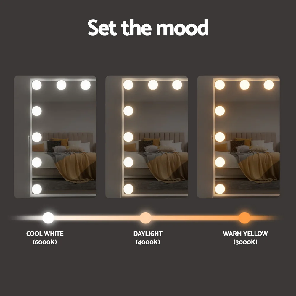 Embellir Bluetooth Makeup Mirror 30x40cm Hollywood Vanity with LED Light White - Image 7