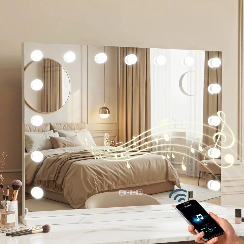 Embellir Bluetooth Makeup Mirror 80x58cm Hollywood Vanity with LED Light Wall - Image 2