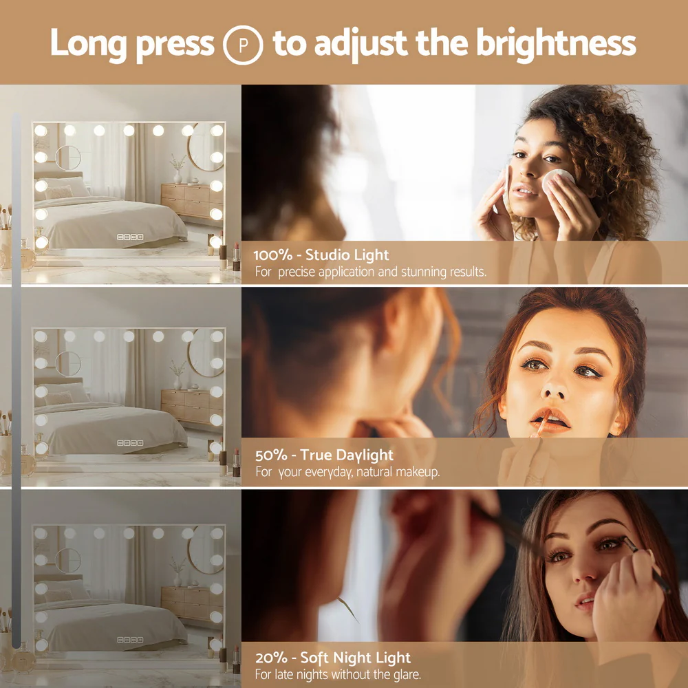 Embellir Bluetooth Makeup Mirror 80x58cm Hollywood Vanity with LED Light Wall - Image 6
