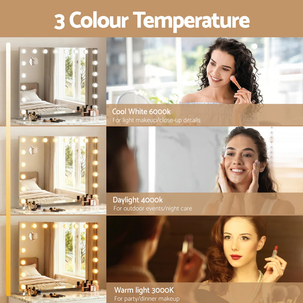 Embellir Bluetooth Makeup Mirror 80x65cm Hollywood Vanity with LED Light Wall - Image 5