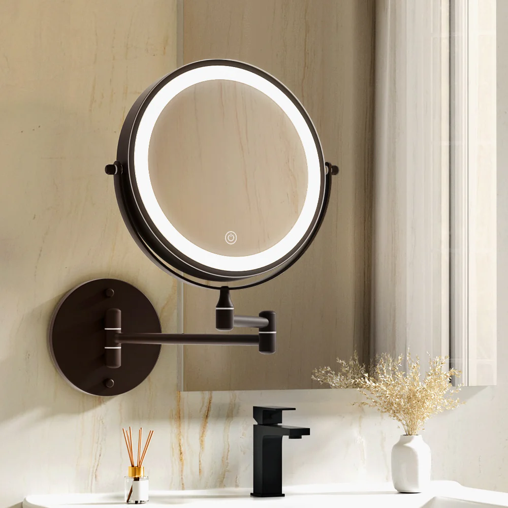 Embellir Extendable Makeup Mirror 10X Magnifying Double-Sided Bathroom Brown - Image 2