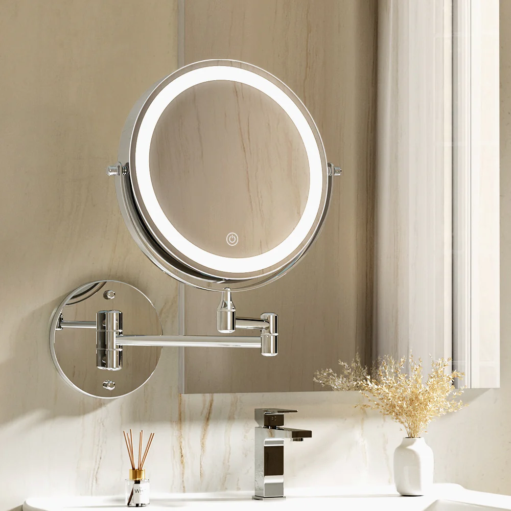 Embellir Extendable Makeup Mirror 10X Magnifying Double-Sided Bathroom Silver - Image 2