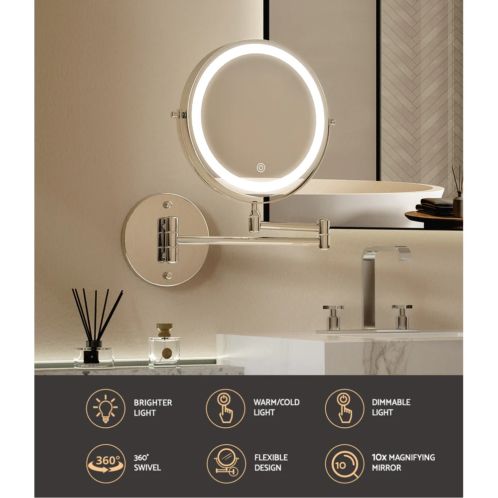 Embellir Extendable Makeup Mirror 10X Magnifying Double-Sided Bathroom Silver - Image 5