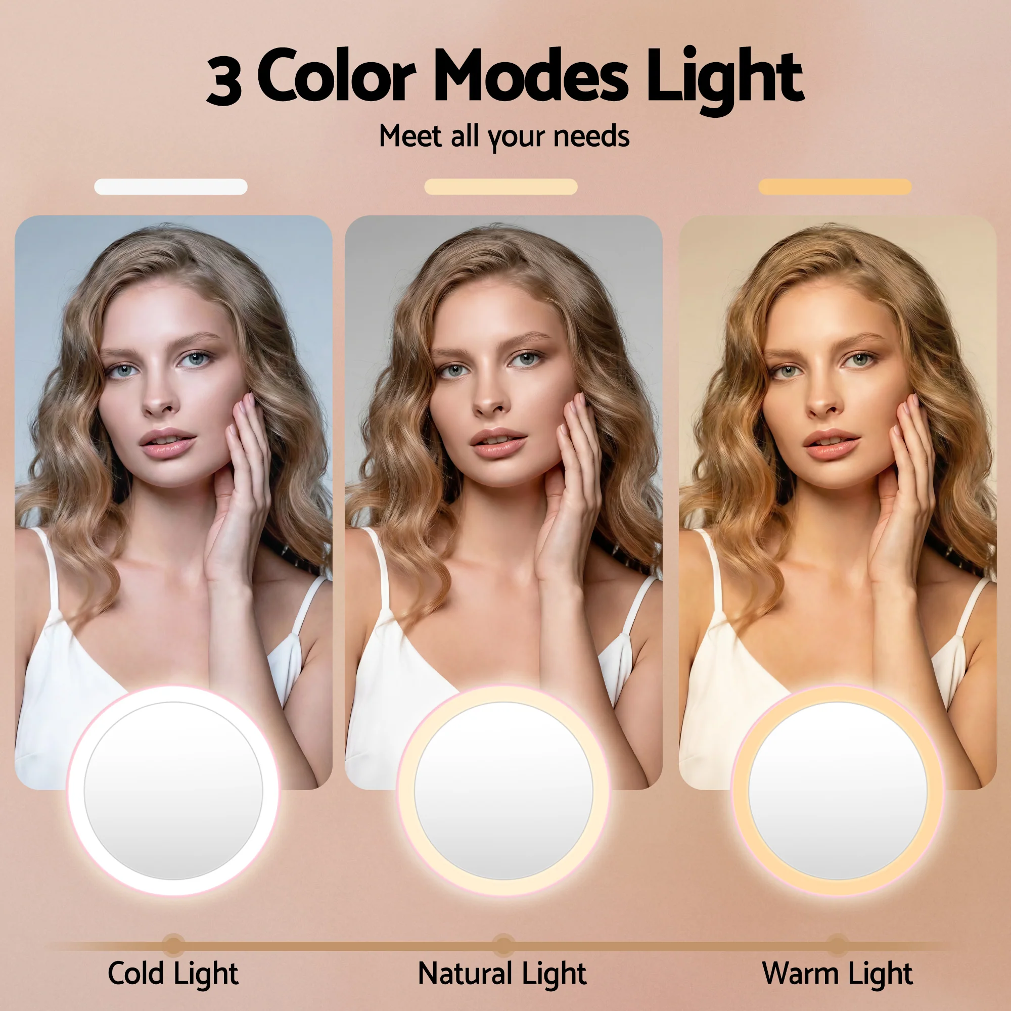 Embellir LED Compact Mirror Lighted Travel Makeup Mirror Pocket-Sized 1x 10x Magnification Round Pink - Image 6