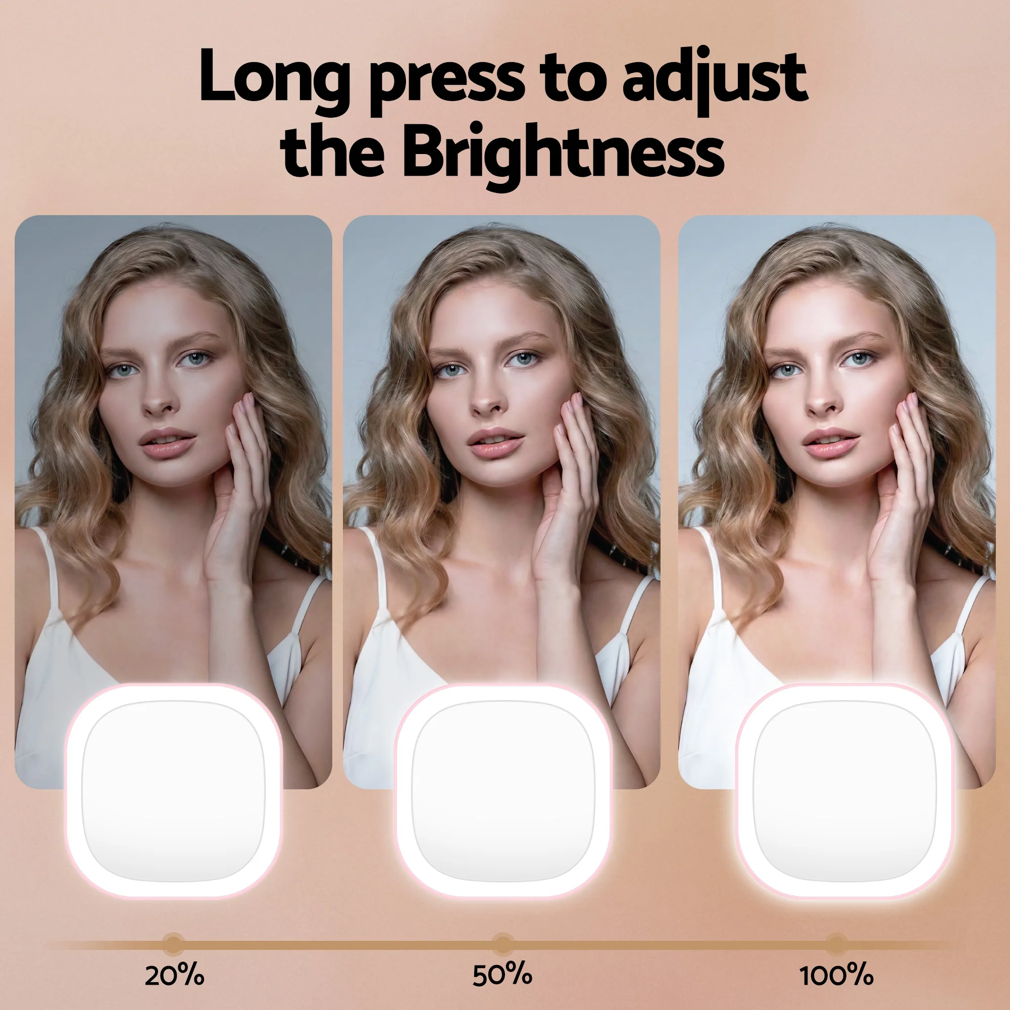 Embellir LED Compact Mirror Lighted Travel Makeup Mirror Pocket-Sized 1x 10x Magnification Square Pink - Image 7