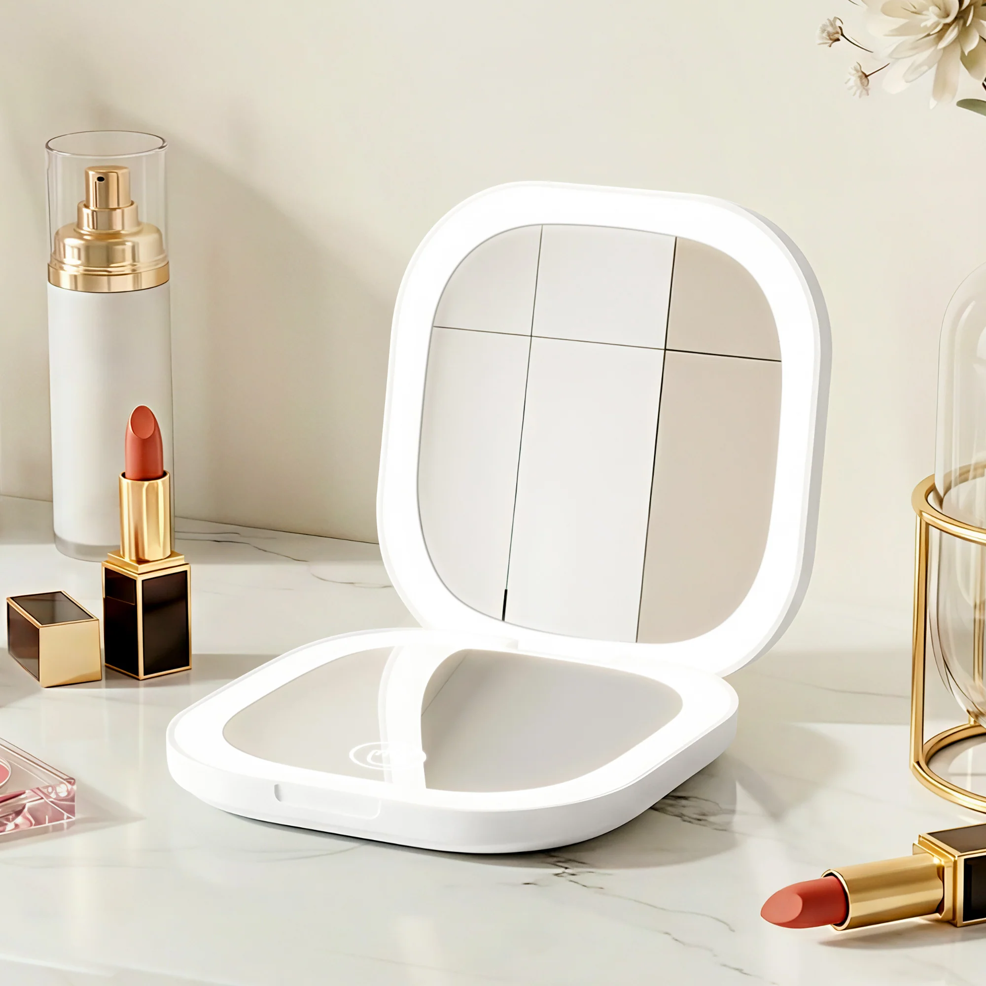 Embellir LED Compact Mirror Lighted Travel Makeup Mirror Pocket-Sized 1x 10x Magnification Square White - Image 2