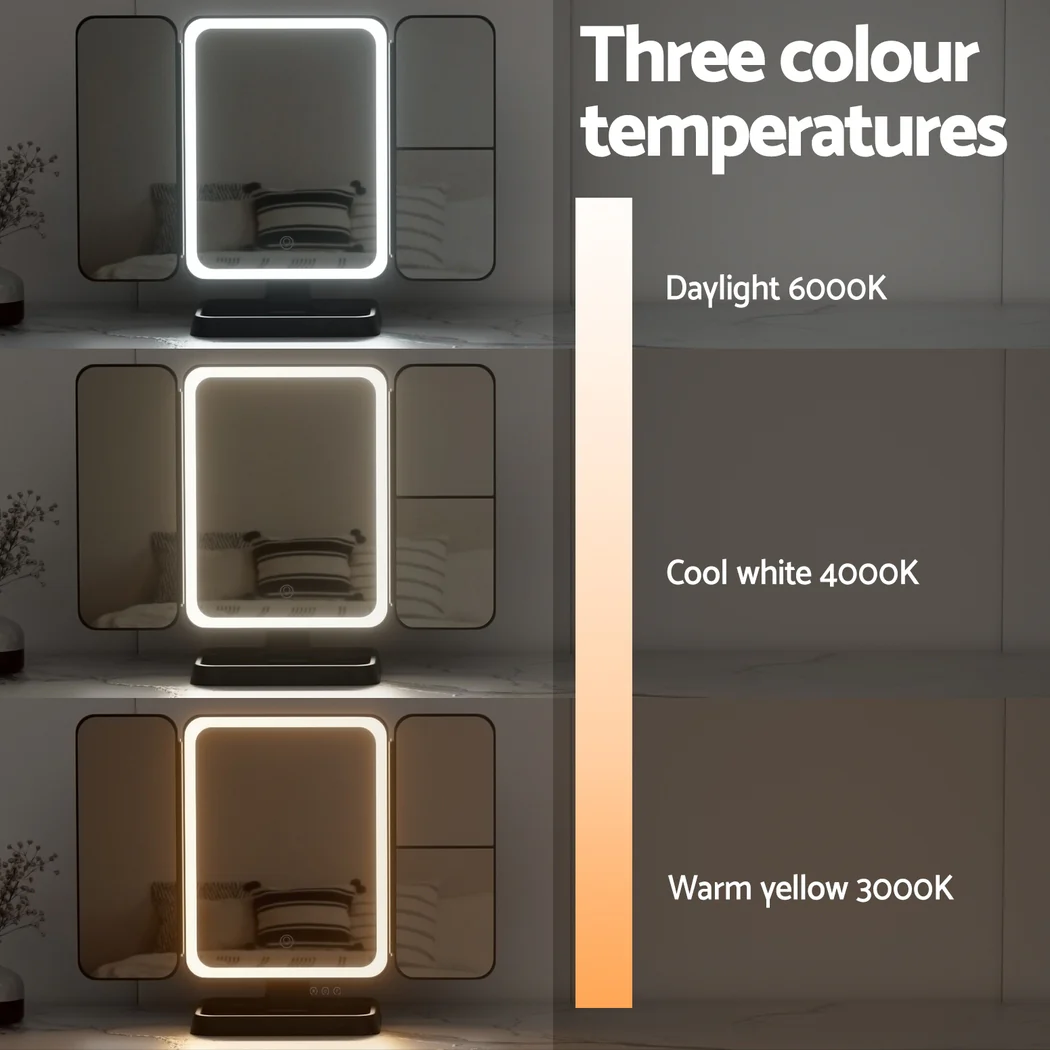 Embellir LED Makeup Mirror Tri-fold Lighted Vanity Mirrors 1X2X3X Magnifications - Image 6