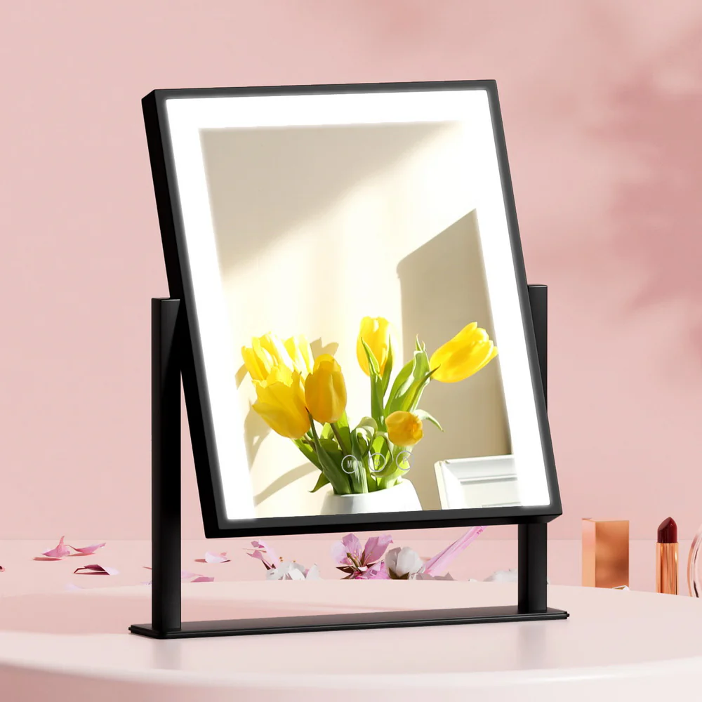 Embellir Makeup Mirror 25x30cm Hollywood Vanity with LED Light Rotation Black - Image 2