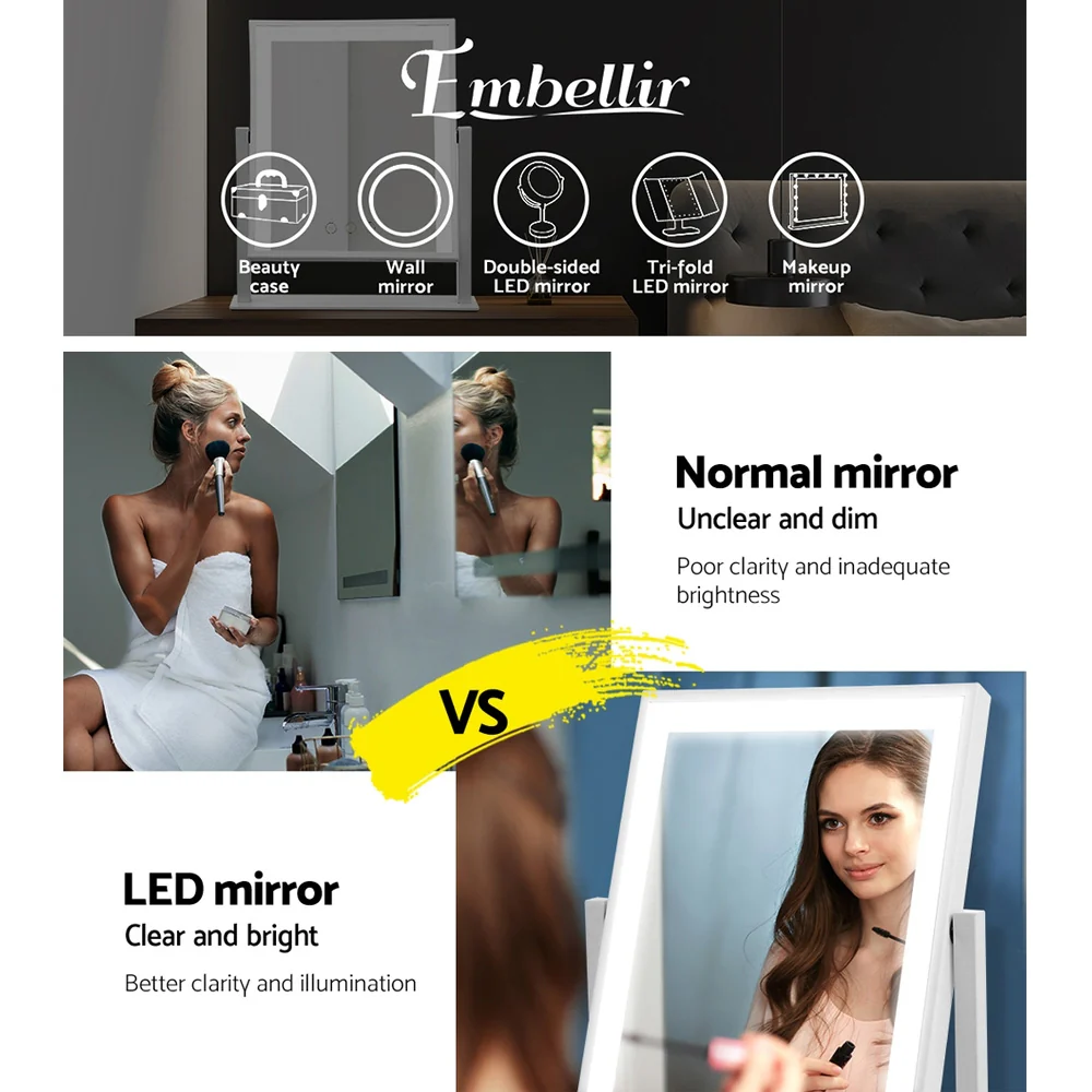Embellir Makeup Mirror 25x30cm Hollywood Vanity with LED Light Rotation White - Image 5