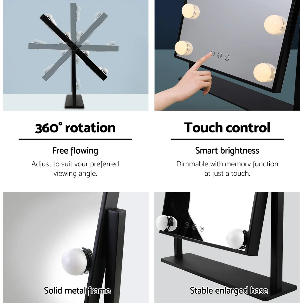 Embellir Makeup Mirror 30x48cm Hollywood Vanity with LED Light Rotation Tabletop - Image 7