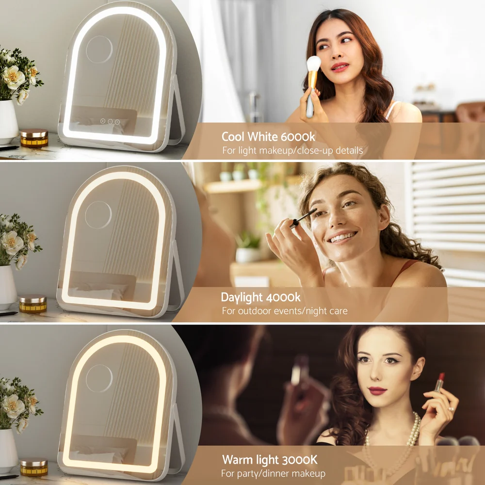 Embellir Makeup Mirror 35x45cm Dressing Vanity LED Stripe Light with 5x Magnification Rotation White Arch - Image 6