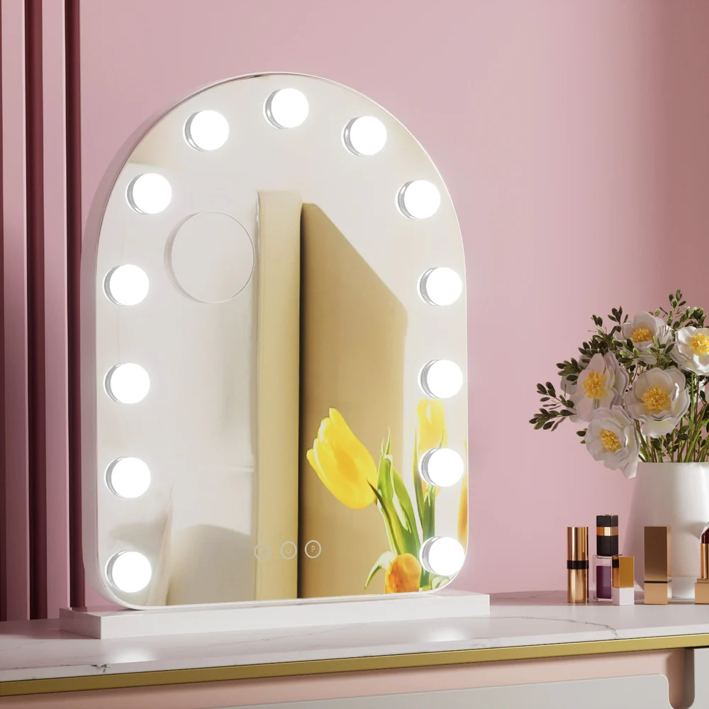Embellir Makeup Mirror 40x50cm Dressing Vanity LED Bulb Light with 5x Magnification White Arch - Image 2